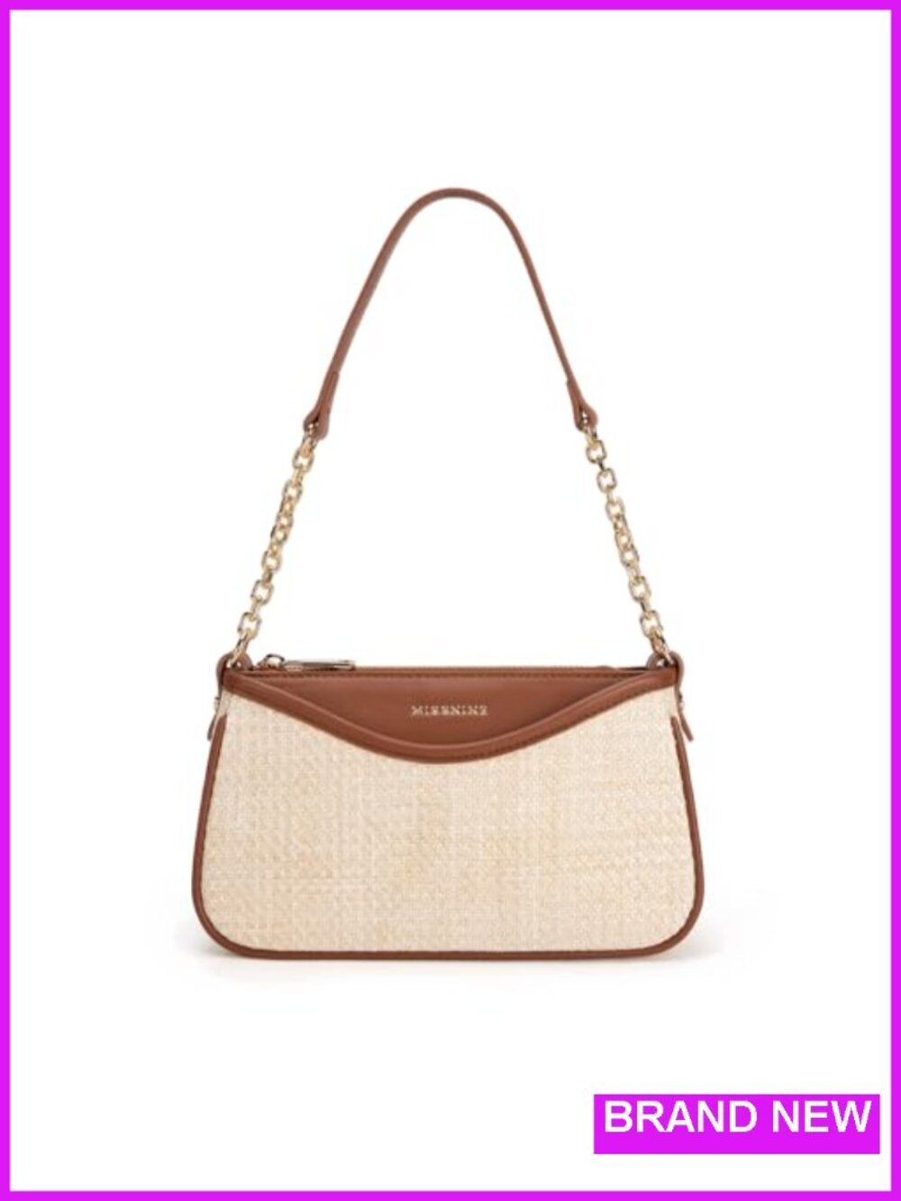 Vegan Leather Hobo Shoulder Bag with Raffia Weave